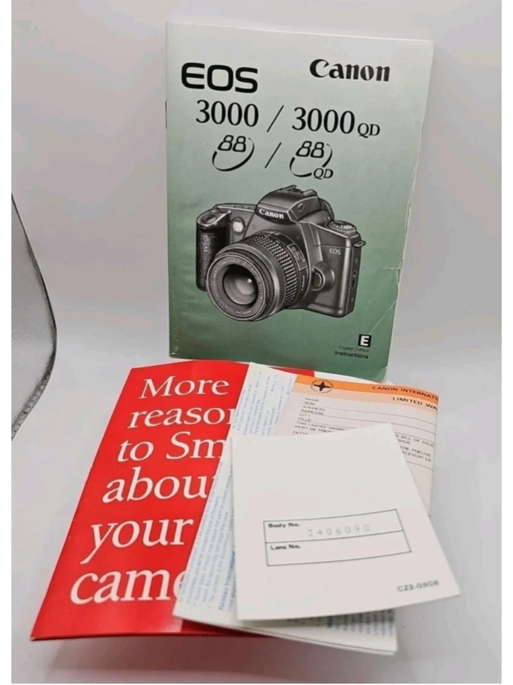 Canon EOS 3000 SLR Film Camera Black With Strap, Manual, Cap Etc. Tested Working - Picture 12 of 12